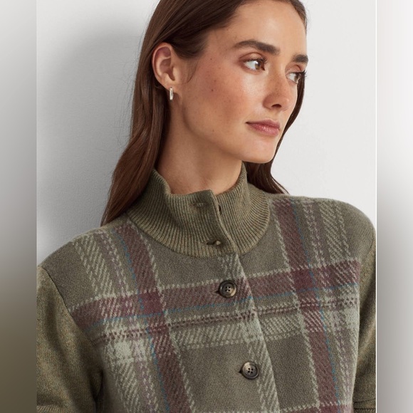 Lauren Ralph Lauren Women Multi Plaid Wool-Blend Coat Jacket Size L Color Sage - Picture 5 of 5